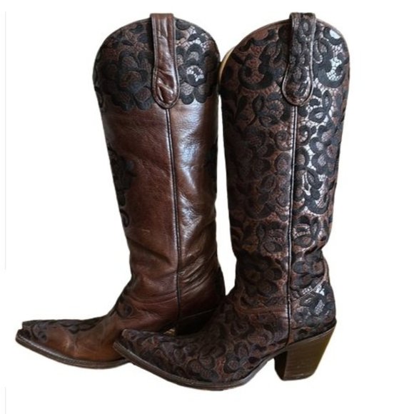 Corral Shoes - Corral LD Choc Black Tall Floral Lace Embroidery Boots